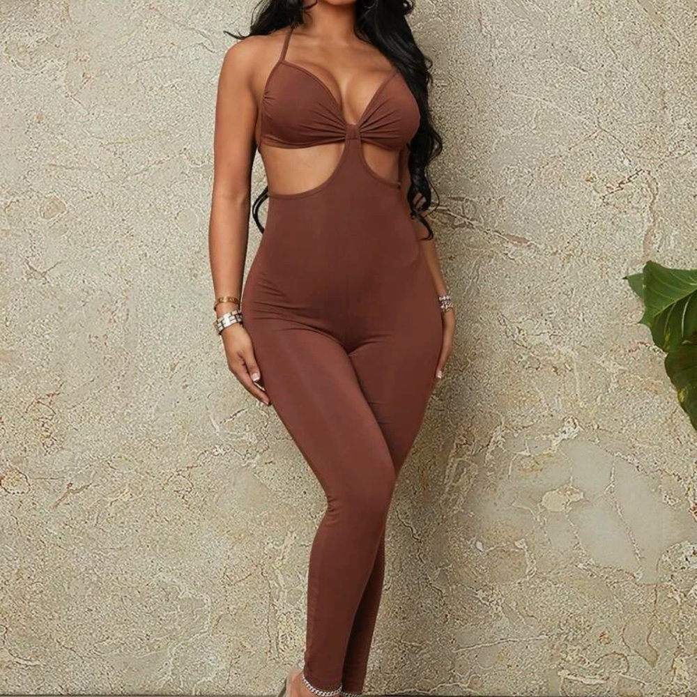 Cut out tie backless jumpsuit